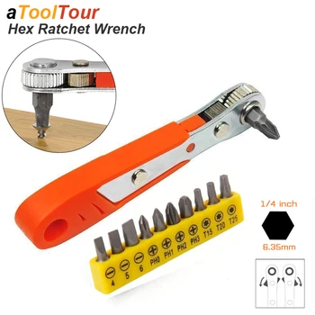 Mini-Ratschen schlüssel Schrauben dreher 1/4 Sechs kant verstellbarer Schnell spanner Griff Reparatur