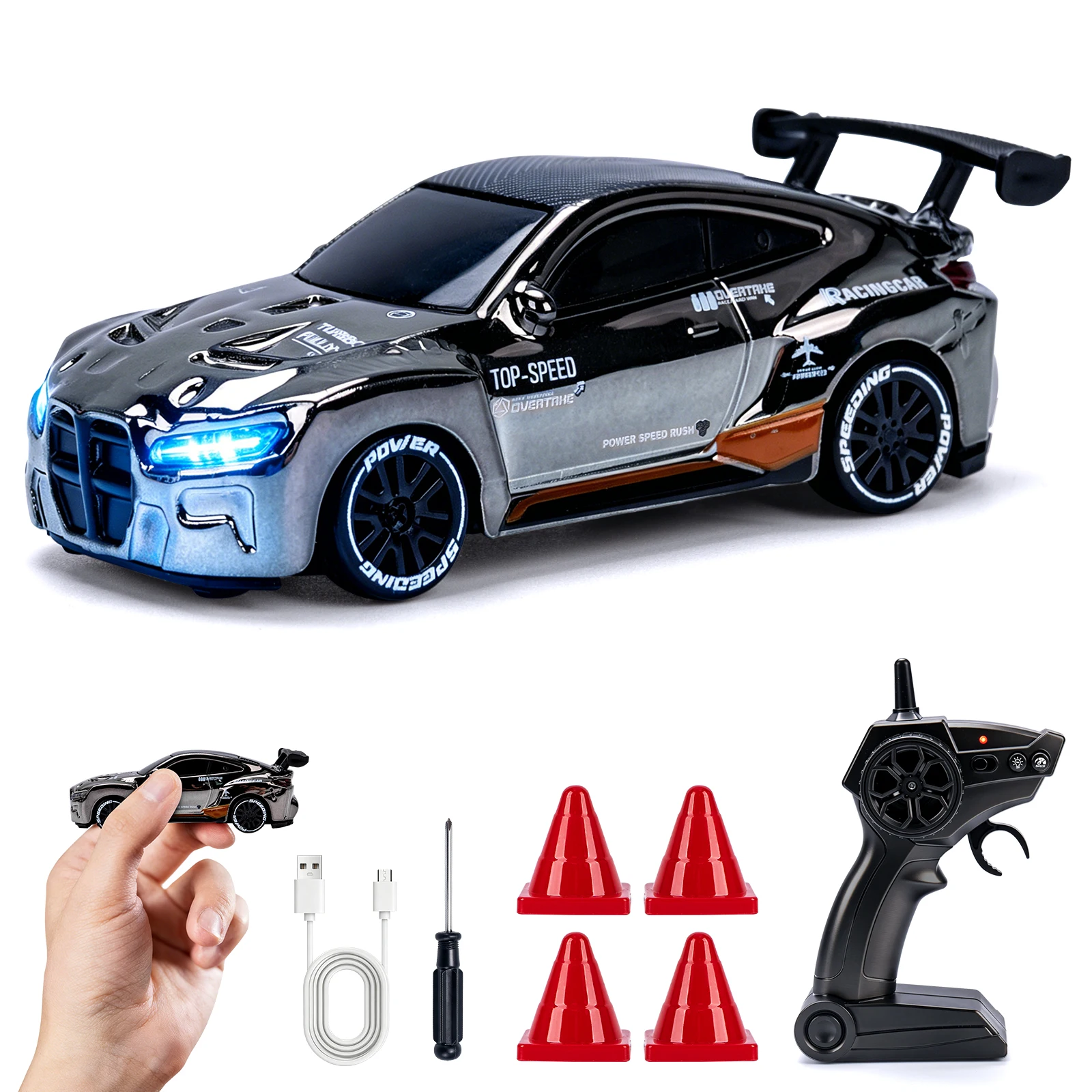 1/64 Hochgeschwindigkeits-Drift-RC-Auto mit Licht, 2,4G 4WD Ferngesteuertes Auto, Mini-Rennmodellautos