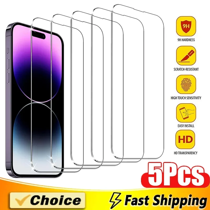 Gehärtetem Glas Für iPhone 15 13 11 12 14 Pro Max Mini Screen Protector Für IPhone 16 17 8 plus X XR (5 Stück)