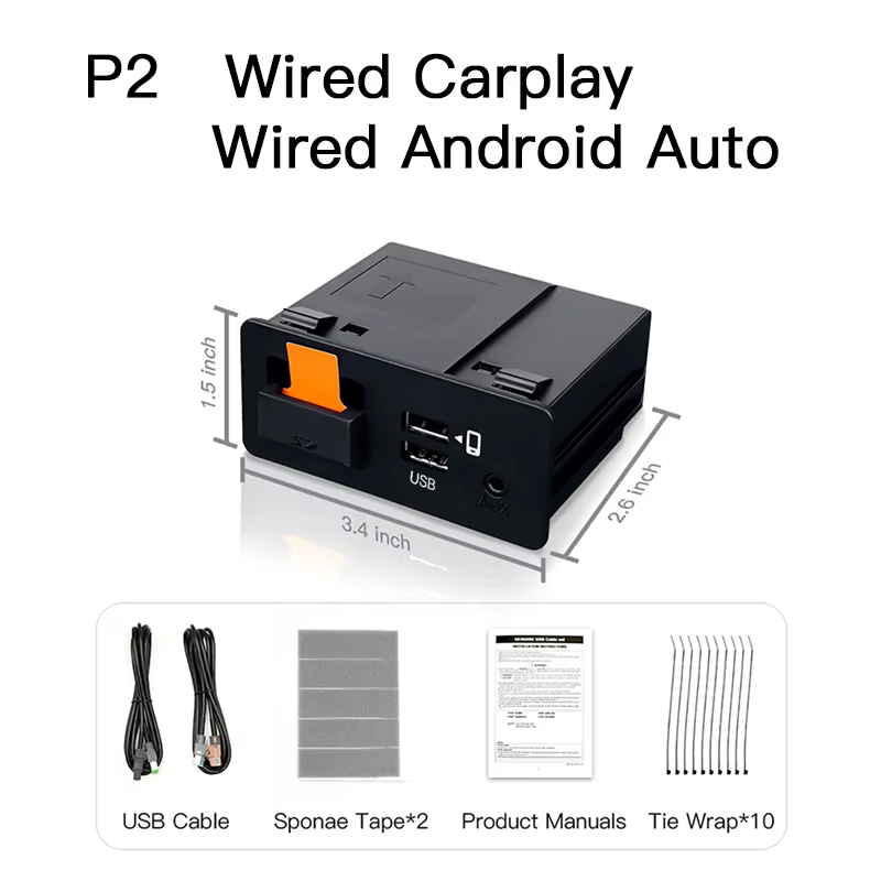 P2 Kabelgebundener oder P3 Kabelloser Apple CarPlay Android Auto Adapter USB-Hub OEM Nachrüstkit für Mazda 2 3