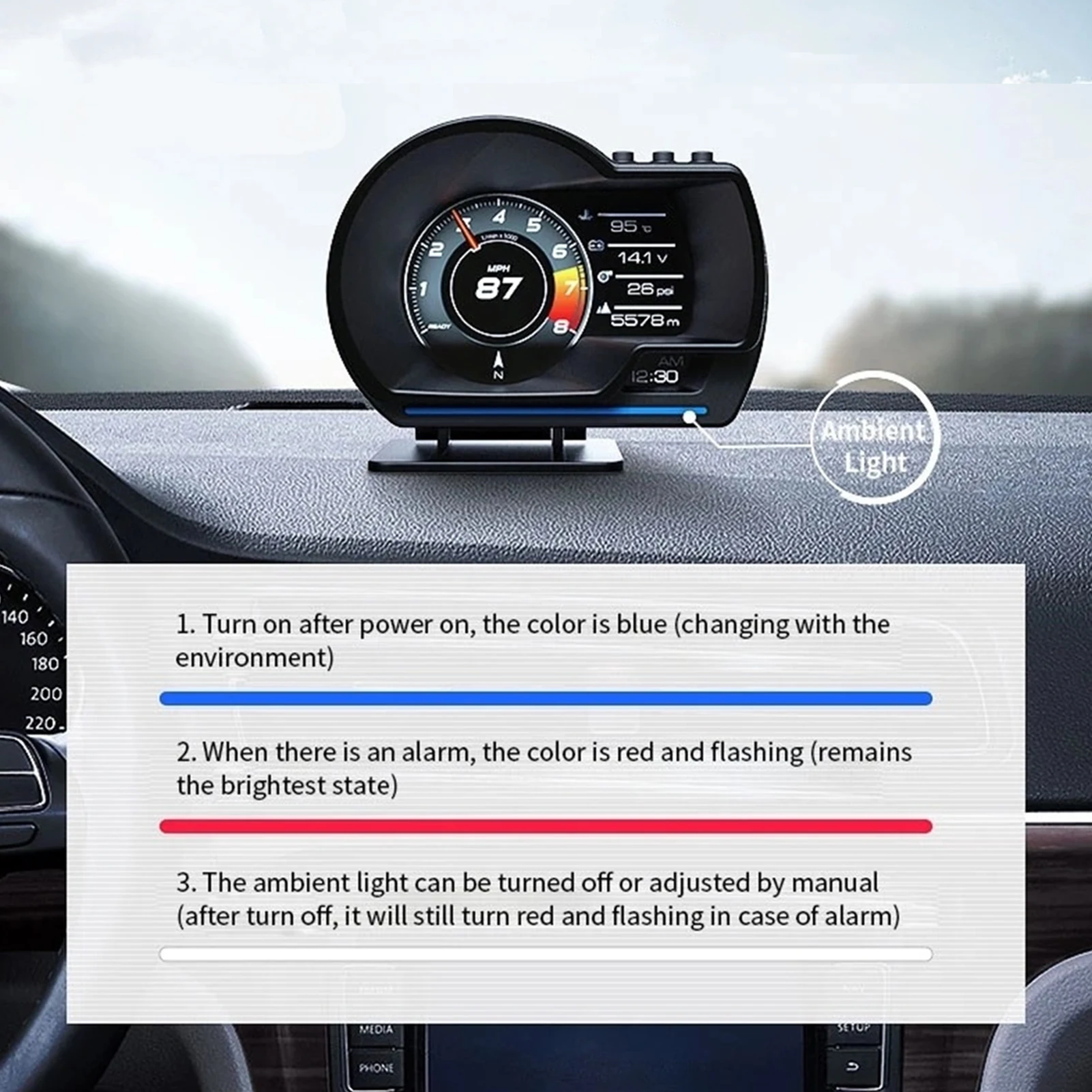 Digitaler Head-Up-Displayer, OBD2 + GPS, Geschwindigkeitswarnung – Bild 6