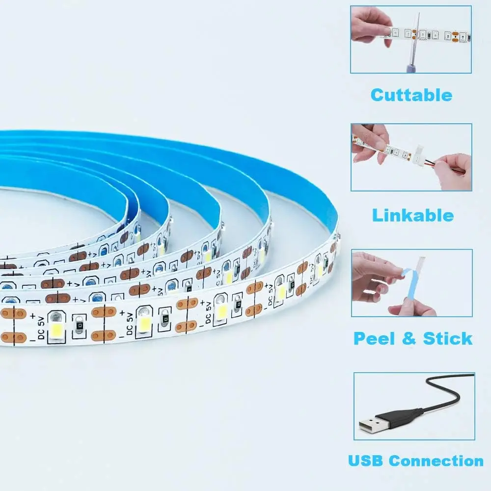 DC 5V USB LED-Streifen 2835 weiß warmweiß LED-Streifen Licht TV – Bild 3