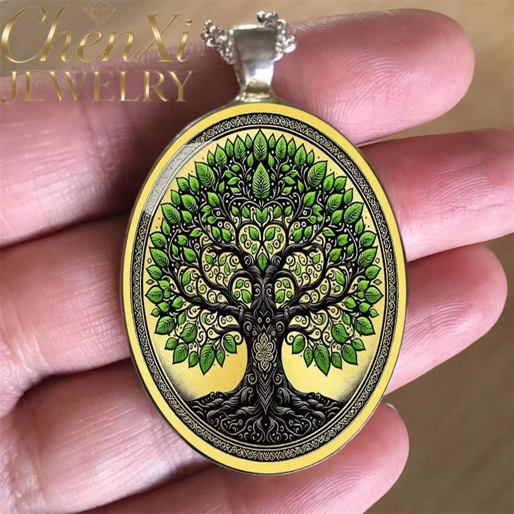 Bohemian-Stil Großer Baum-Oval-Glaslegierungs-Anhänger Luxuriöser – Bild 6