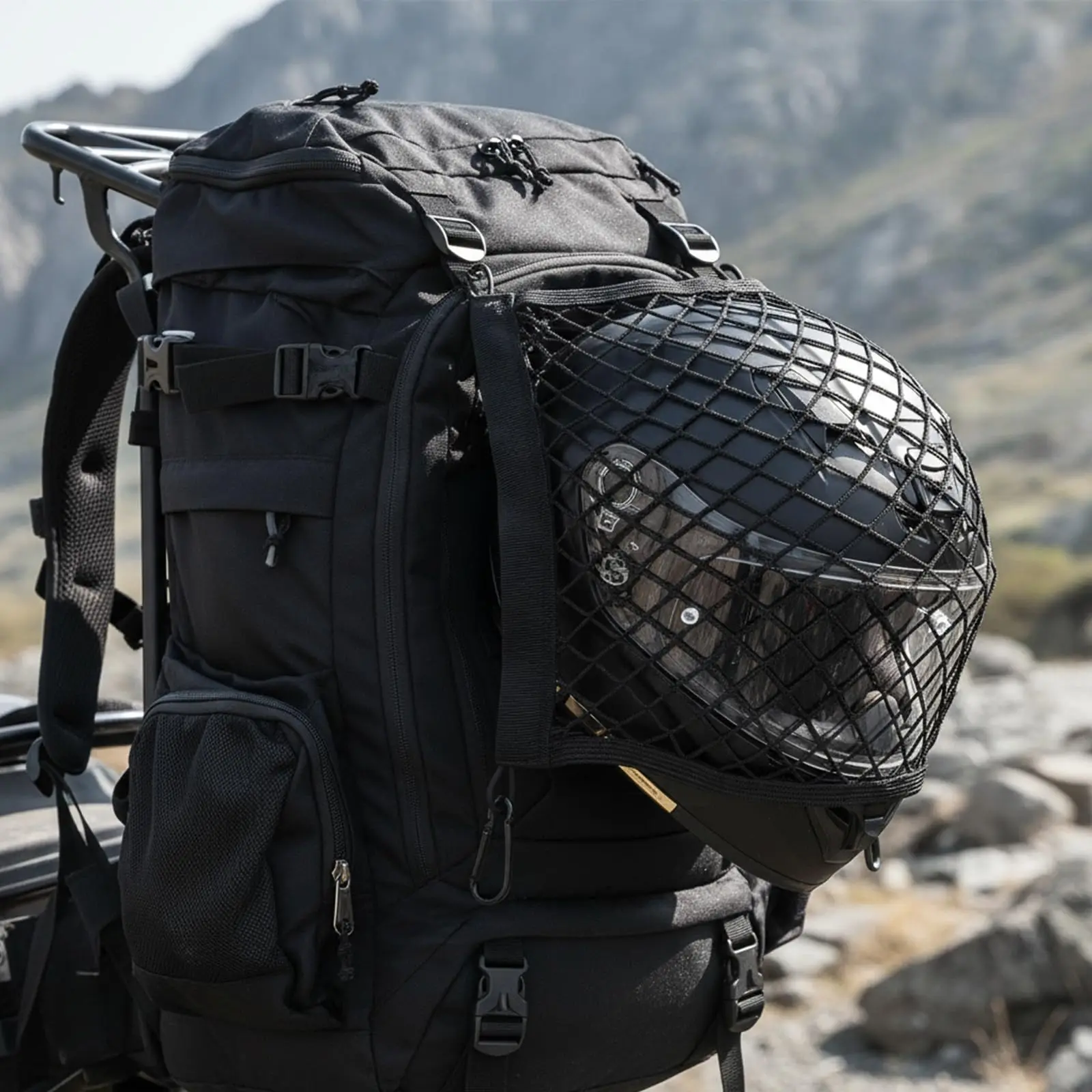 Schwarzer Motorrad-Gepäckgurt, 60/90 cm, elastisches Netz, Rucksack – Bild 4