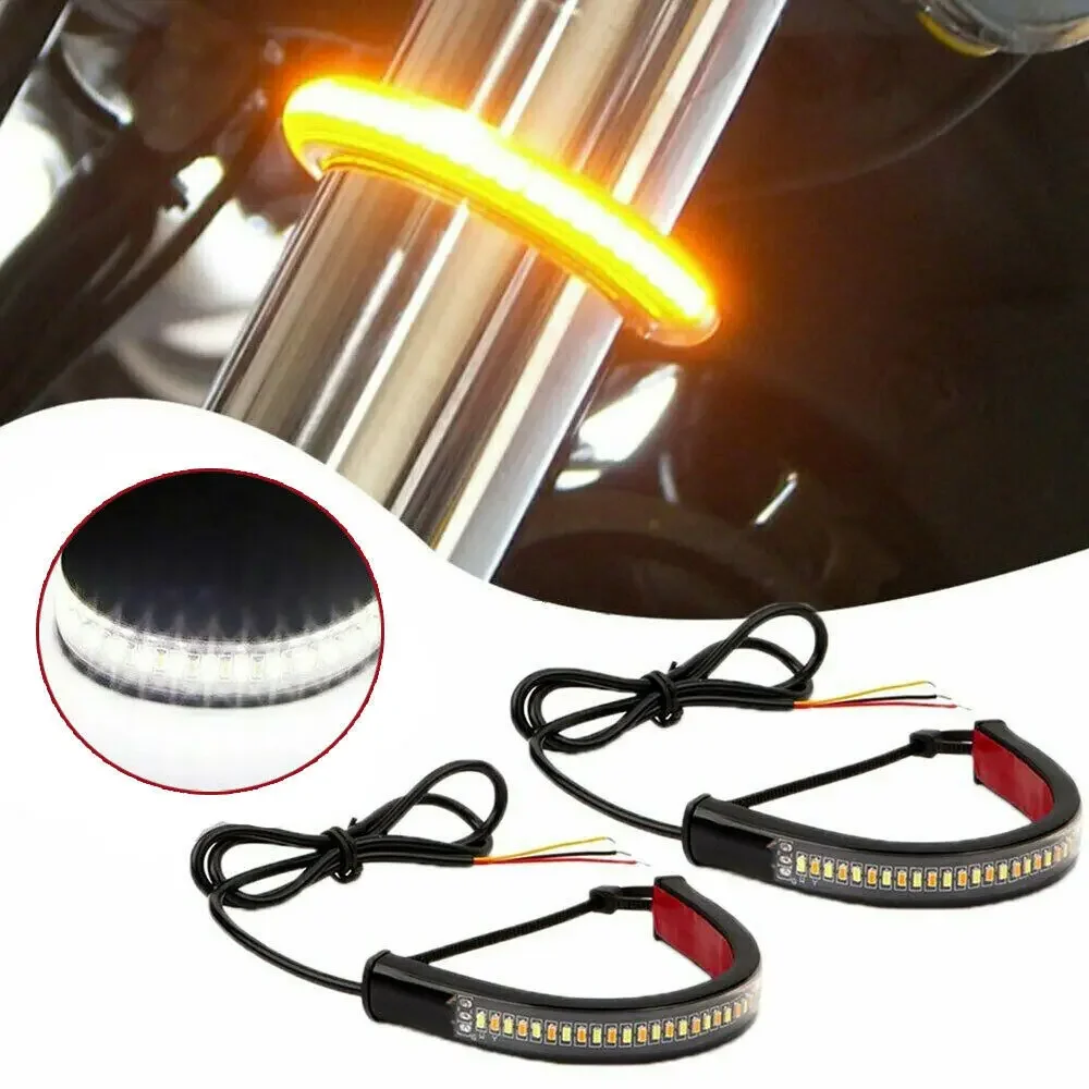 12V LED Motorrad Blinker Licht & DRL Bernstein Weiß Moto Blink Ring Gabel Streifen Lampe Blinkende blinker