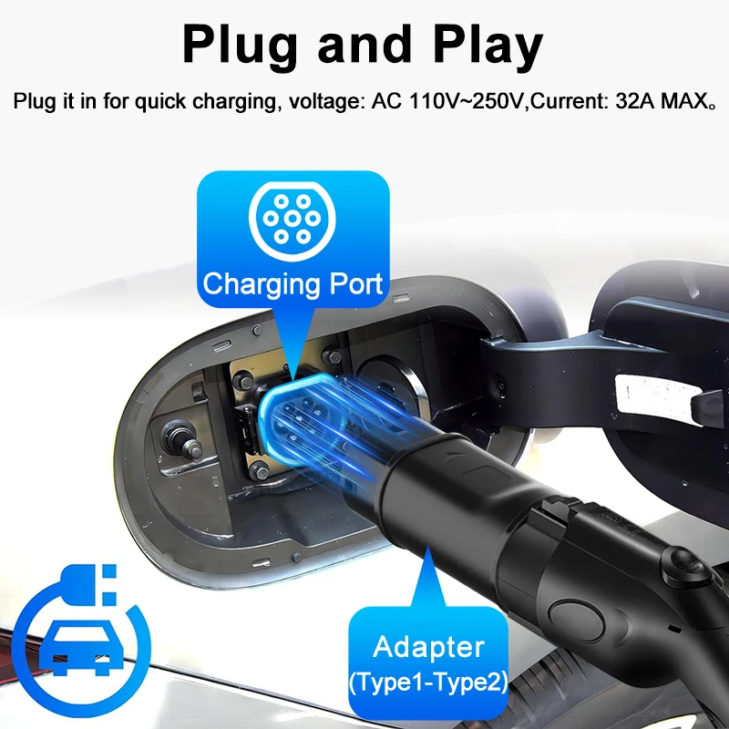 Typ1 auf Typ2 EV-Auto-Adapter, Ladeanschluss für Elektrofahrzeuge, 32 – Bild 3