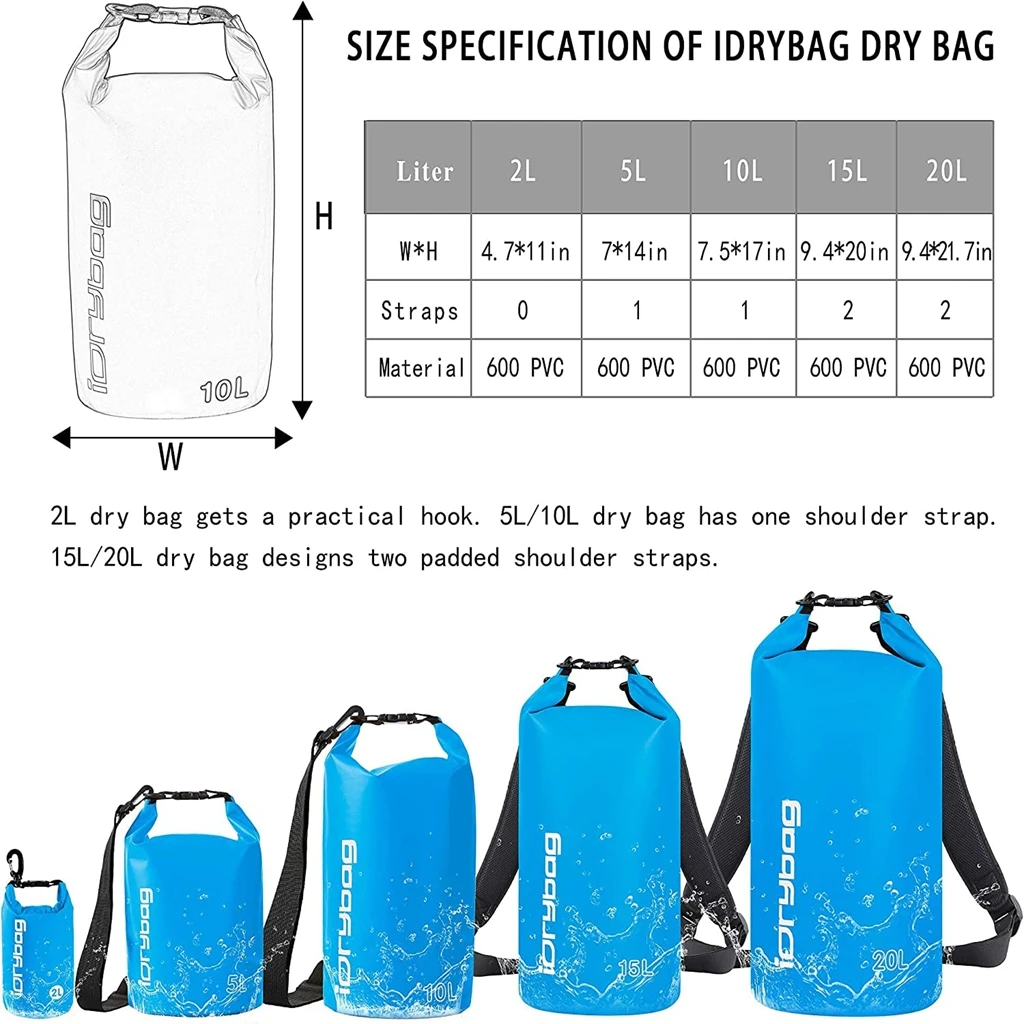 Idrybag Wasserdichte Tasche für Damen und Herren, 2/5/10/15/20 l – Bild 4