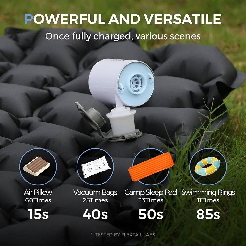 FLEXTAIL Tragbare Luftpumpe, Mini-Campingpumpe mit Licht, USB-C-Aufladung, ideal für Isomatten, Luftmatratzen