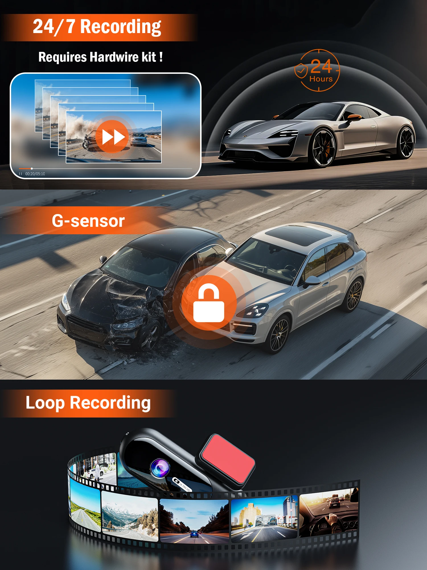 Dashcam für Autos 4K UHD Aufnahme Vorder- und Rückkamera HDR – Bild 6