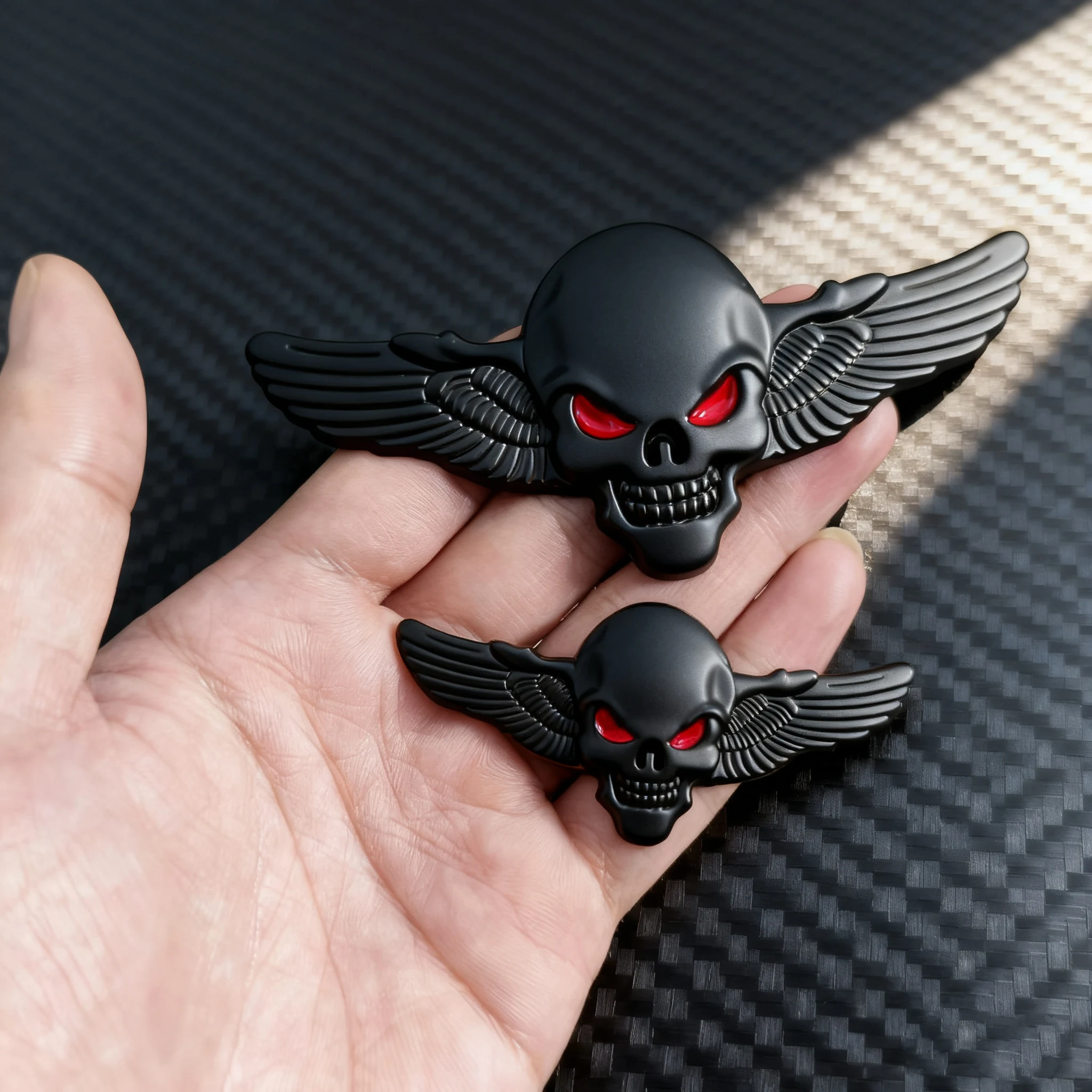 Totenkopf mit Flügeln, Metallaufkleber für Motorräder - universell – Bild 3