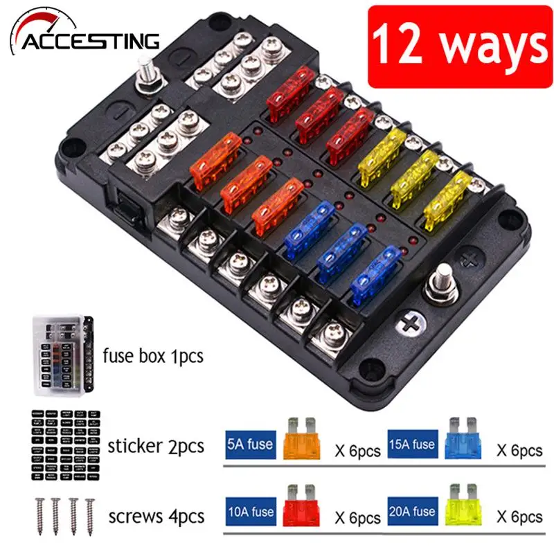 ACCESTING 6/12 Weg Flachsicherung 12-24 V Auto Boot Sicherungskasten – Bild 2