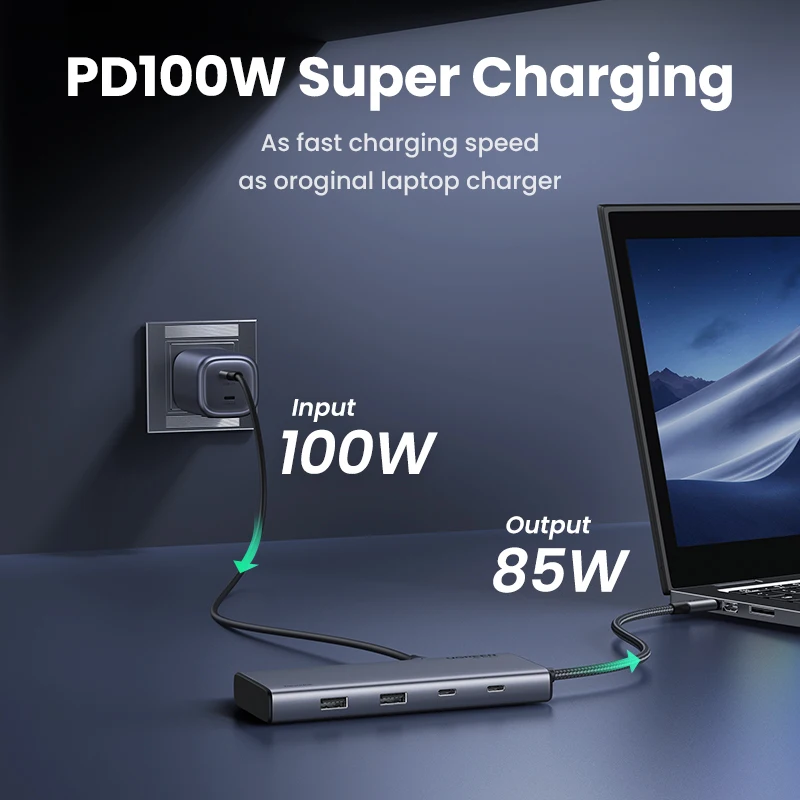 USB-C Hub 8-in-1 für 3 Bildschirme mit HDMI, DP, USB 3.2 und 100 W PD – Bild 6