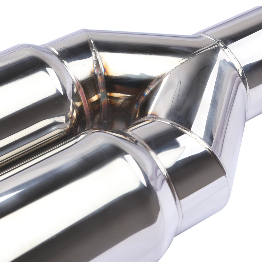 Universal 63mm Einlass 76mm Auslass Doppel Zylinder Edelstahl Auspuff – Bild 5