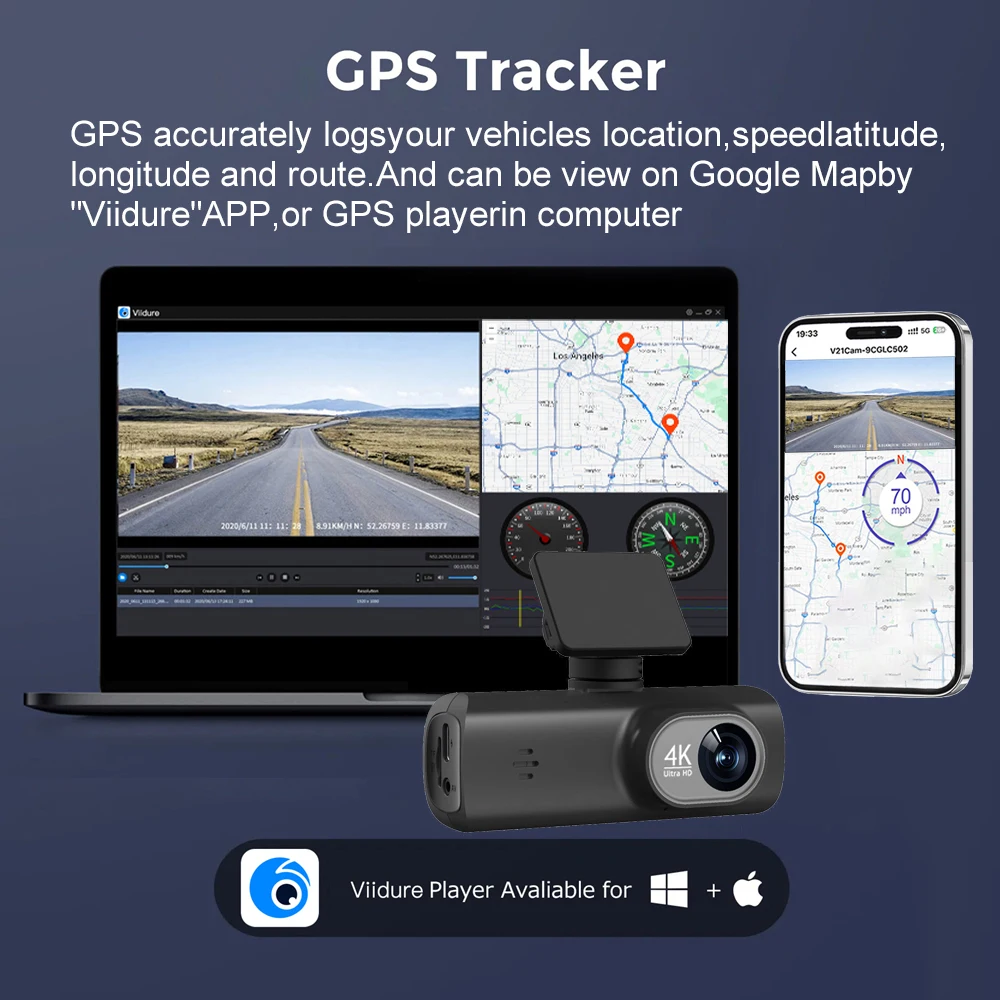 Dash Cam 4K UHD für Auto Kamera Vorne Hinten Dual Objektiv Mit GPS – Bild 5