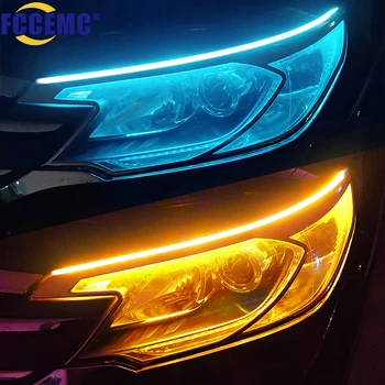LED DRL Auto Tagfahrlicht Flexible Wasserdichte Streifen Auto Scheinwerfer Weiß Blinker Gelb Brems (2 Stück)