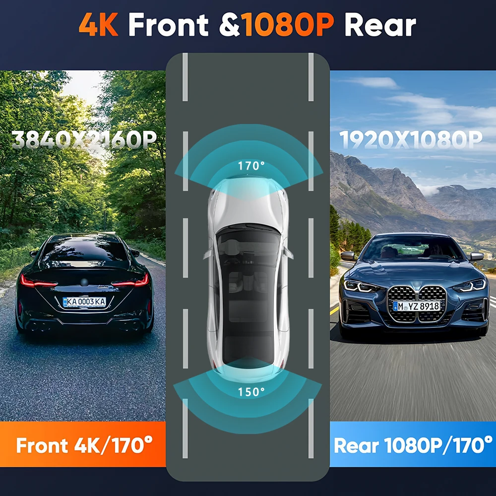 4K Dash Cam für Autos Dashcam 3 Videokamera Wifi 24h Parkmonitor Auto – Bild 5
