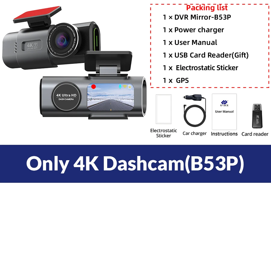 Dash Cam 4K GPS WIFI APP 24H Nachtsicht Mini Optional Hinten Objektiv Dashcam Auto DVR Video Recorder kamera