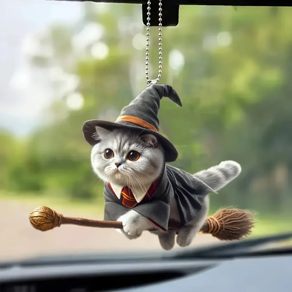 Auto Anhänger Hängen Ornament Mit Kette Realistische Tier Katze-Förmigen Rückspiegel Hängen Dekor Auto Innen