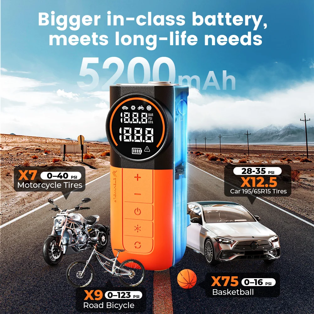 ETENWOLF S1 Tragbarer Reifenfüller 5200mAh 20L/Min Auto-Luftkompressor – Bild 2