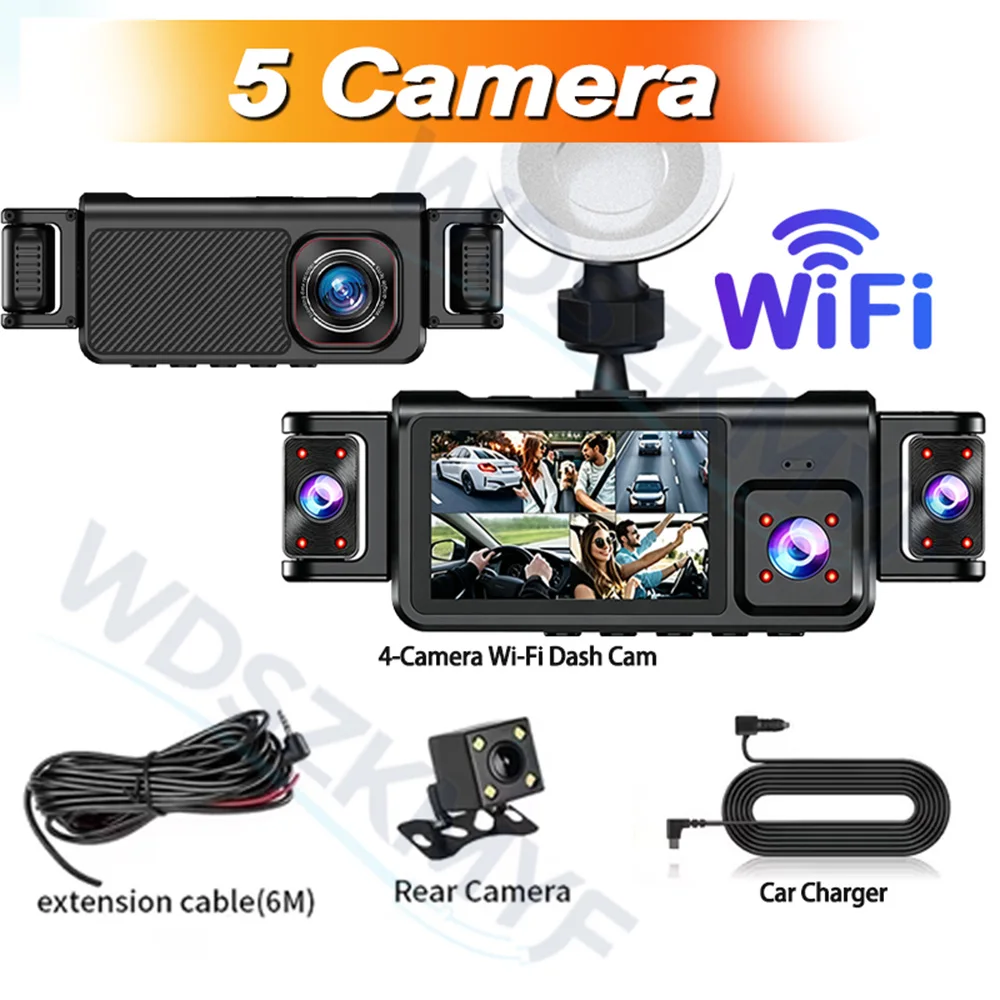 Dashcam für Autos 4 5-Kanal Black Box WiFi Fahrkamera FHD 1080P Nachtsicht Loop-Aufnahme mit Hardwire-Kit