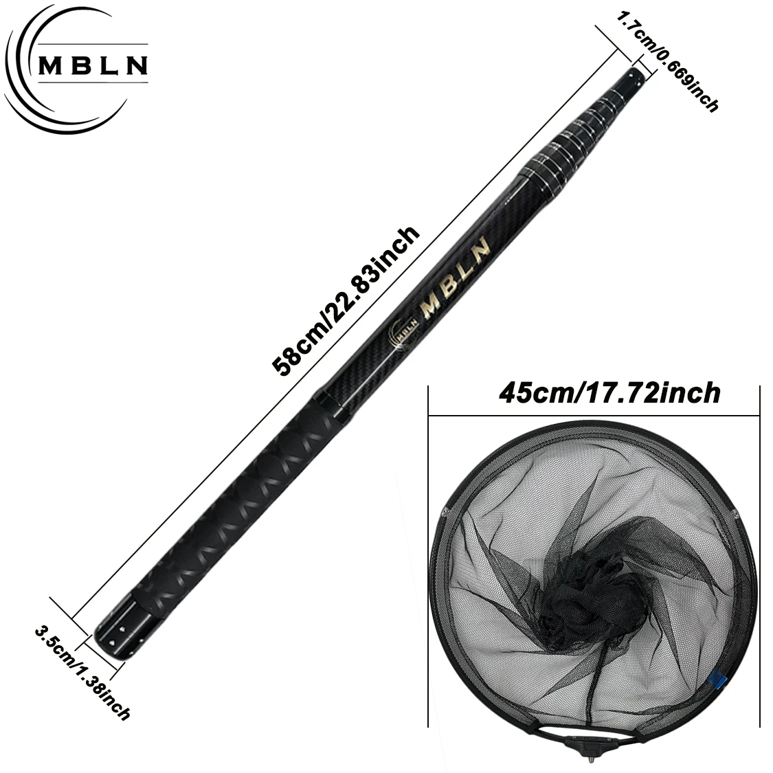 MBLN Kohlefaser-Schaufelnetz, 3M Teleskopstange, 45CM Netzkopf – Bild 4