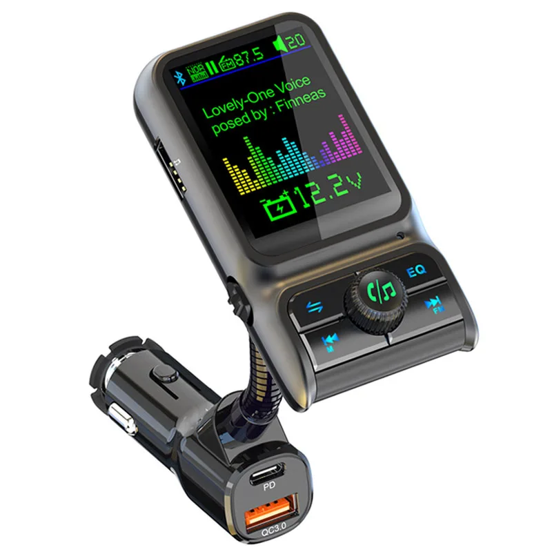 Bluetooth 5,0 FM Transmitter Car MP3 Player QC 3,0 PD24W Dual USB Schnell Ladegerät Bunte Umgebungs Licht Auto