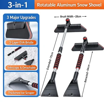 Auto-Schneebürste und Eiskratzer 3-in-1 Ausziehbar Abnehmbar Drehbar EVA Kratzfrei Winter Universelles