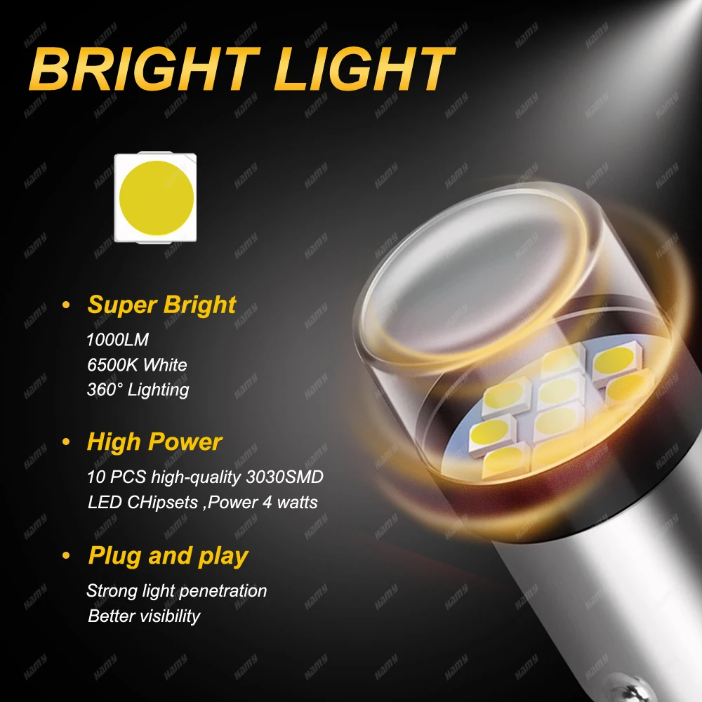1156 BA15S 1157 BAY15D Led-lampen 12V 3030 Chips 6500K Weiß Super – Bild 3