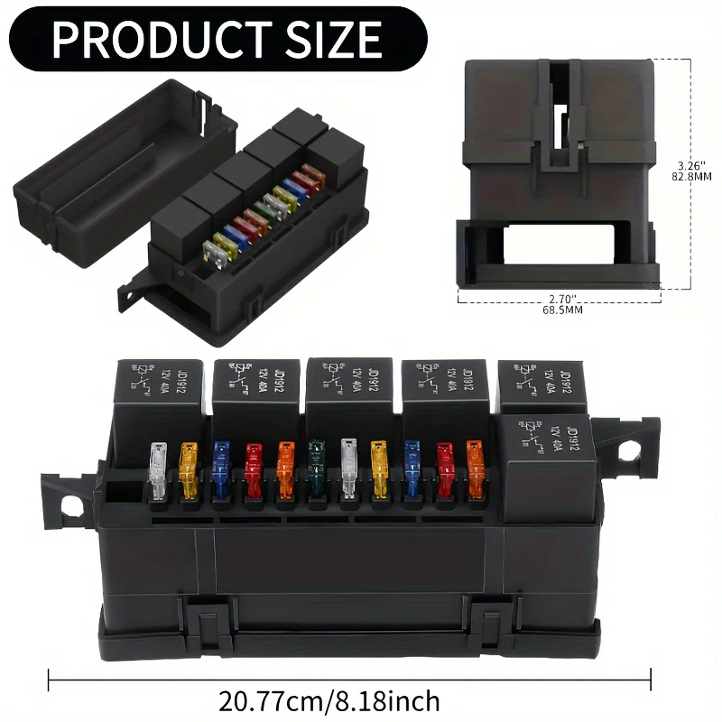 Sicherungskasten 12V Auto 11-Wege-Sicherung Relaiskastenblock mit 12V 40A Relais und Sicherungen, New Energy