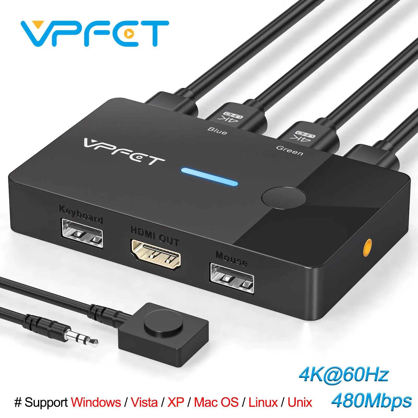 4K@60Hz HDMI KVM Switch 1 Monitor 2 Computer Teilen Tastatur Maus USB Hub Plug and Play Unterstützt Windows