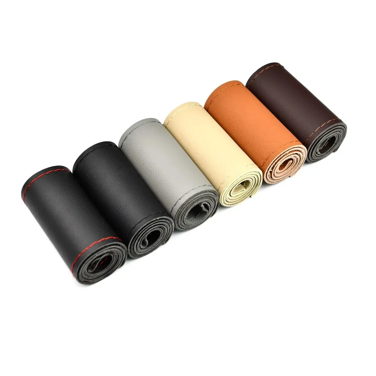 Universeller Leder-Auto-Lenkrad-Stich-On-Wrap-Cover, passend für 38 cm – Bild 2