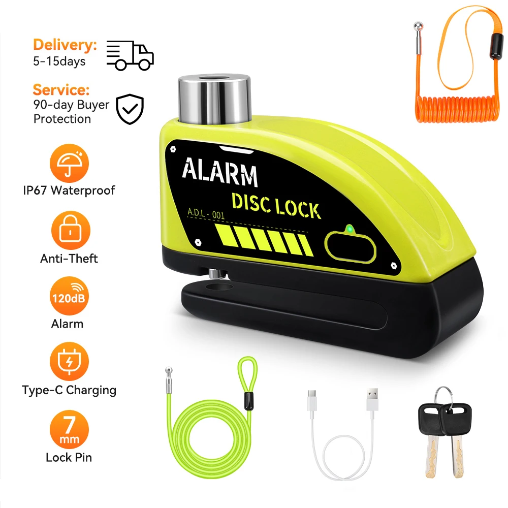 Anchtek Motorrad wiederauf ladbare Disc Lock Alarm 120db Fahrrad Anti-Diebstahl Vorhänge schloss Sicherheits