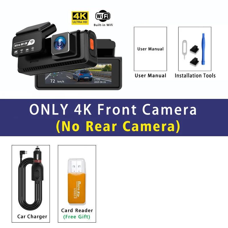 ADAS Dashcam 4K+2.5K GPS WLAN 24H Nachtsicht Mini Optionale Rücklinse Dashcam Auto DVR Videorekorder Kamera