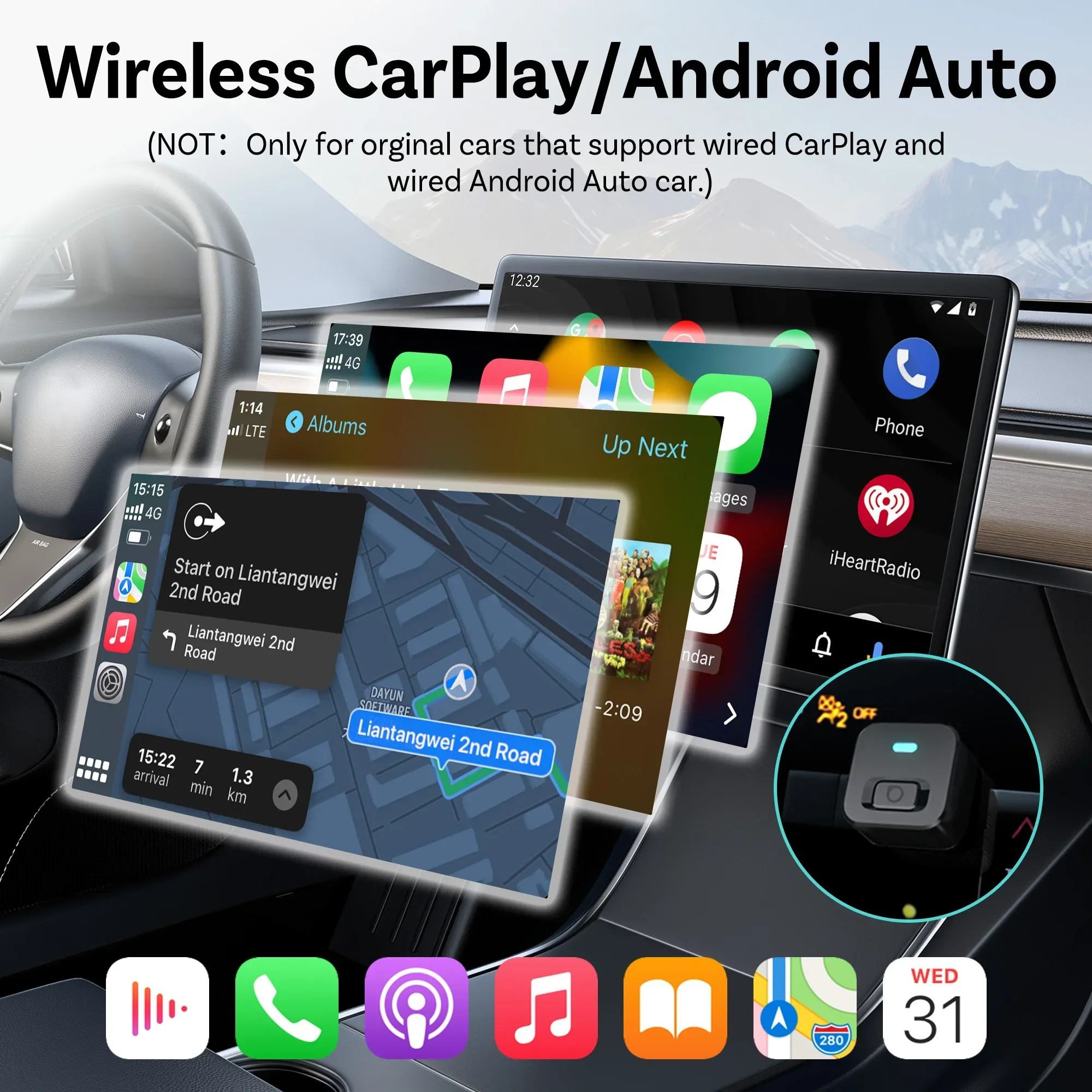 OTTOCAST Mini Dot Cube Wireless CarPlay Android Auto Adapter 2 in 1 – Bild 3