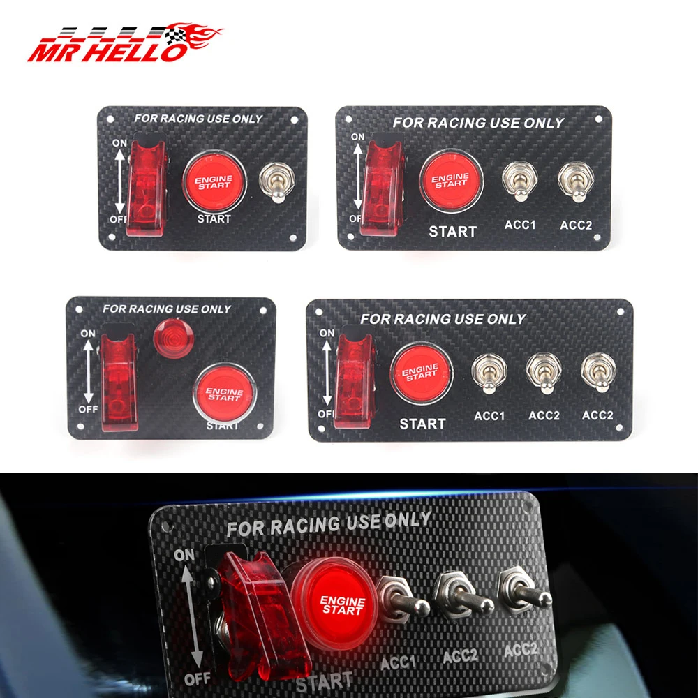 True Carbon Fiber 12V Racing Auto Zündschalter Panel Motor Start Stop Zündung Push Tasten LED Kippschalter