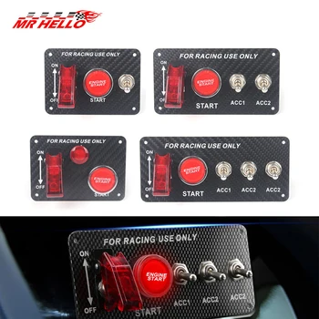 True Carbon Fiber 12V Racing Auto Zündschalter Panel Motor Start Stop Zündung Push Tasten LED Kippschalter
