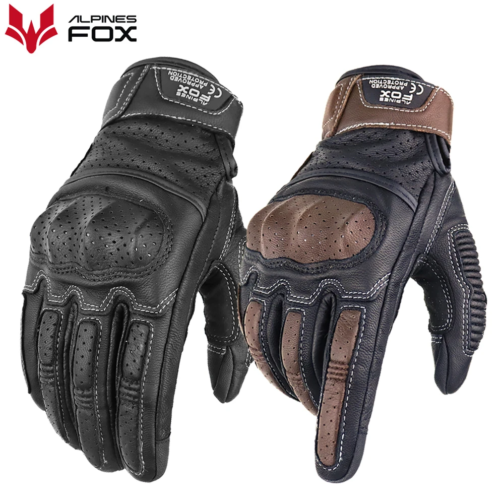 Sommer Retro Perforierte Leder Motorrad Handschuhe Männer Frauen Voll Finger Motocross Biker Handschuh Guantes