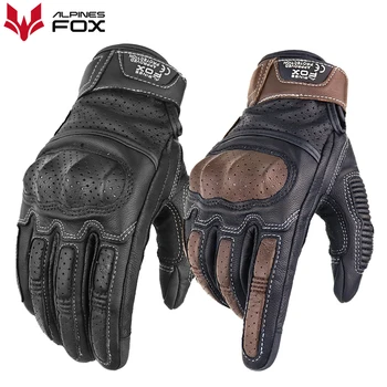 Sommer Retro Perforierte Leder Motorrad Handschuhe Männer Frauen Voll Finger Motocross Biker Handschuh Guantes