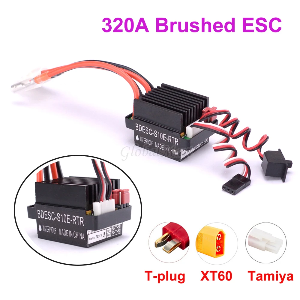 RC Hobby 320A ESC Bürstenmotor Drehzahlregler mit 2A BEC Hochspannung 6-12V Bürste ESC für RC Schiff & RC Auto