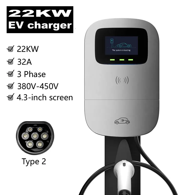 JIGU 22KW Elektrofahrzeug-Ladegerät Typ 2 Ladekabel 3-Phasen 32A 380V EV-Ladegerät Typ 2 Wallbox