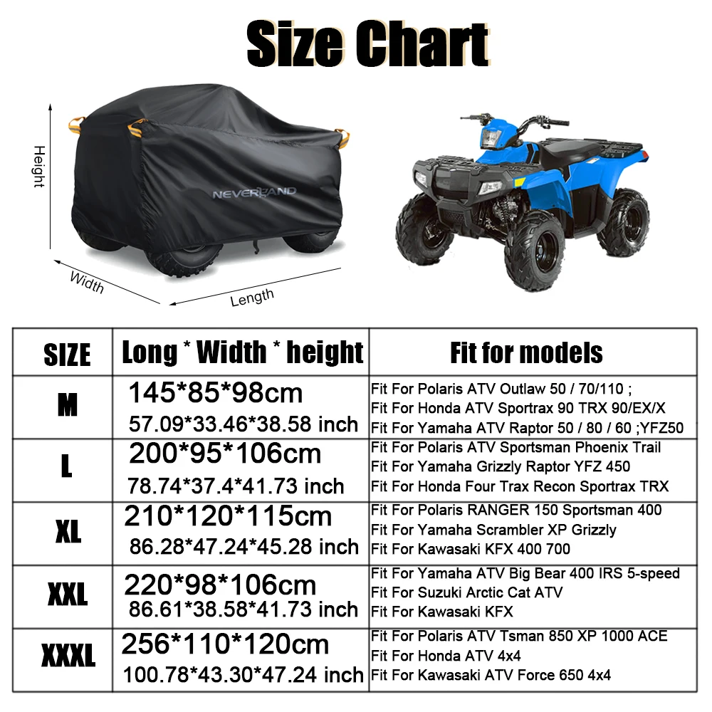 Quad Bike ATV Abdeckung Universal 190T Wasserdicht Motorrad Fahrzeug – Bild 2