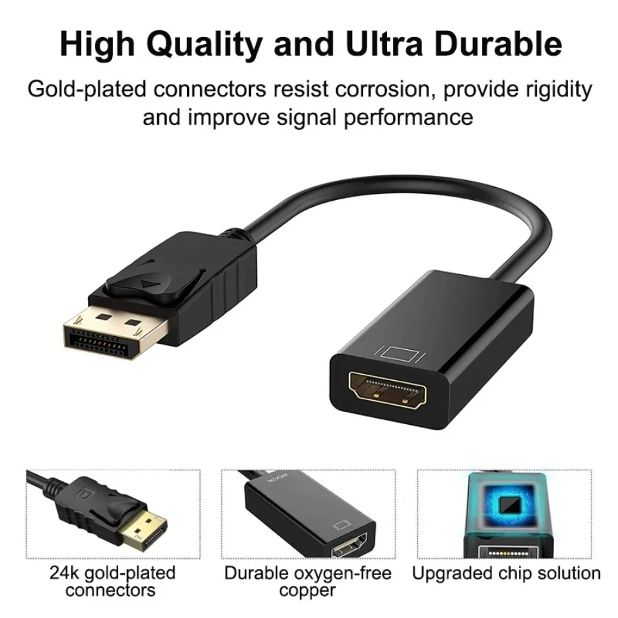 DisplayPort auf HDMI Kabel 4K, Stecker auf Buchse, für PC und Laptop – Bild 3