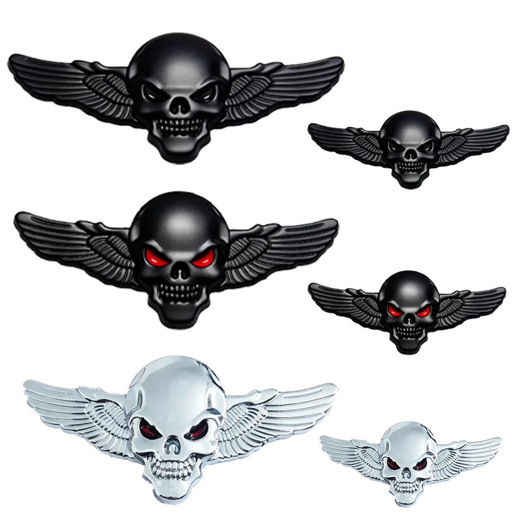 Totenkopf mit Flügeln, Metallaufkleber für Motorräder - universell – Bild 2