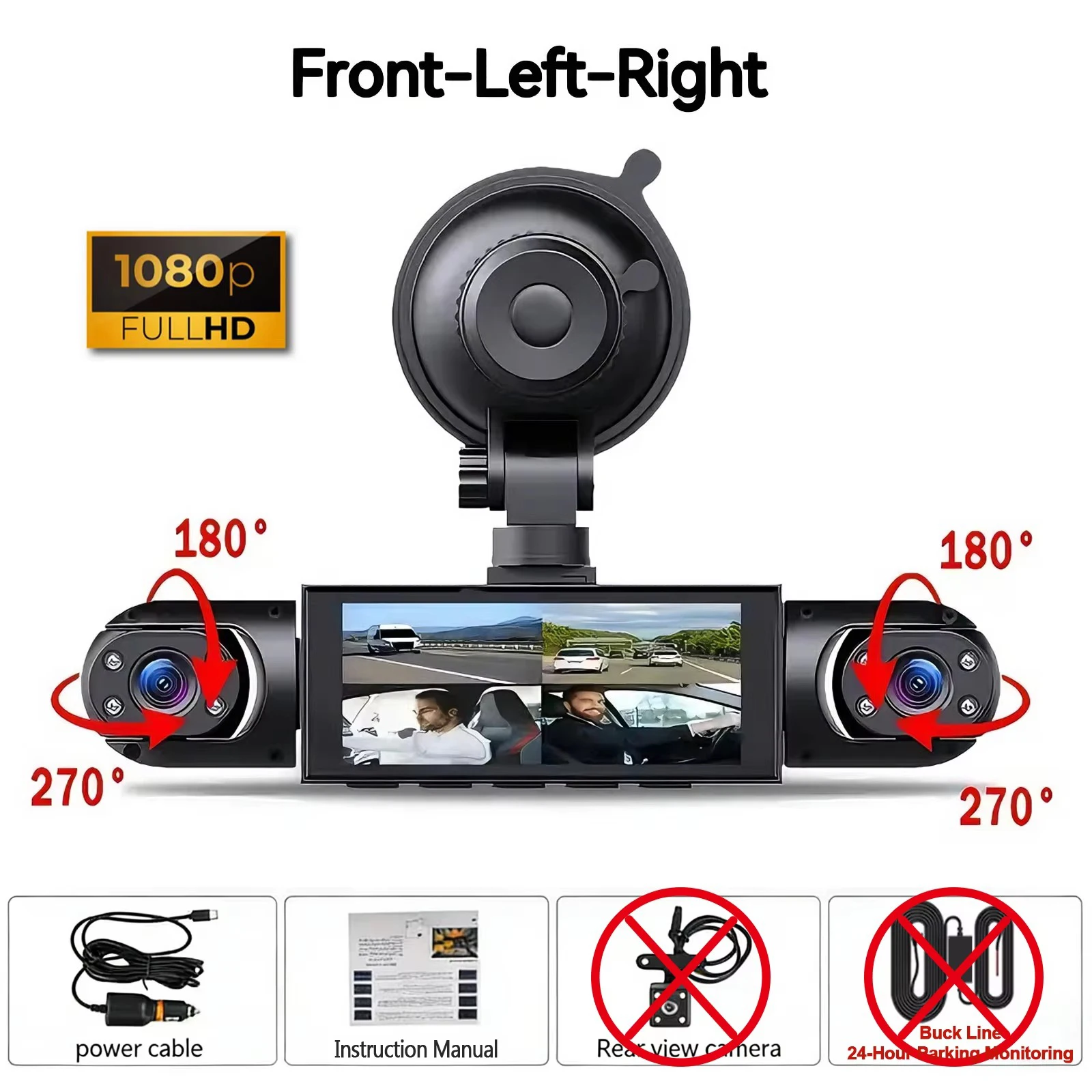 Dashcam, Fahrzeug-DVR-Videorecorder, 4 Kameras für Autos, Blackbox vorne und hinten, innen, Nachtsicht