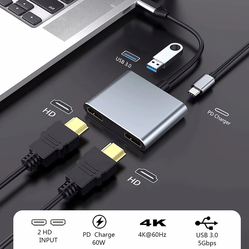 USB-C Dock für 2 Monitore mit HDMI 4K, USB 3.0 und PD für MacBook – Bild 6