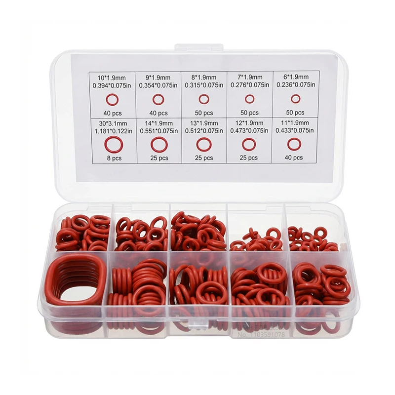 Silikon-O-Ring-Set, Nitrilkautschuk, öl- und hitzebeständige Dichtungen, sortiert im Karton (351 Stück)