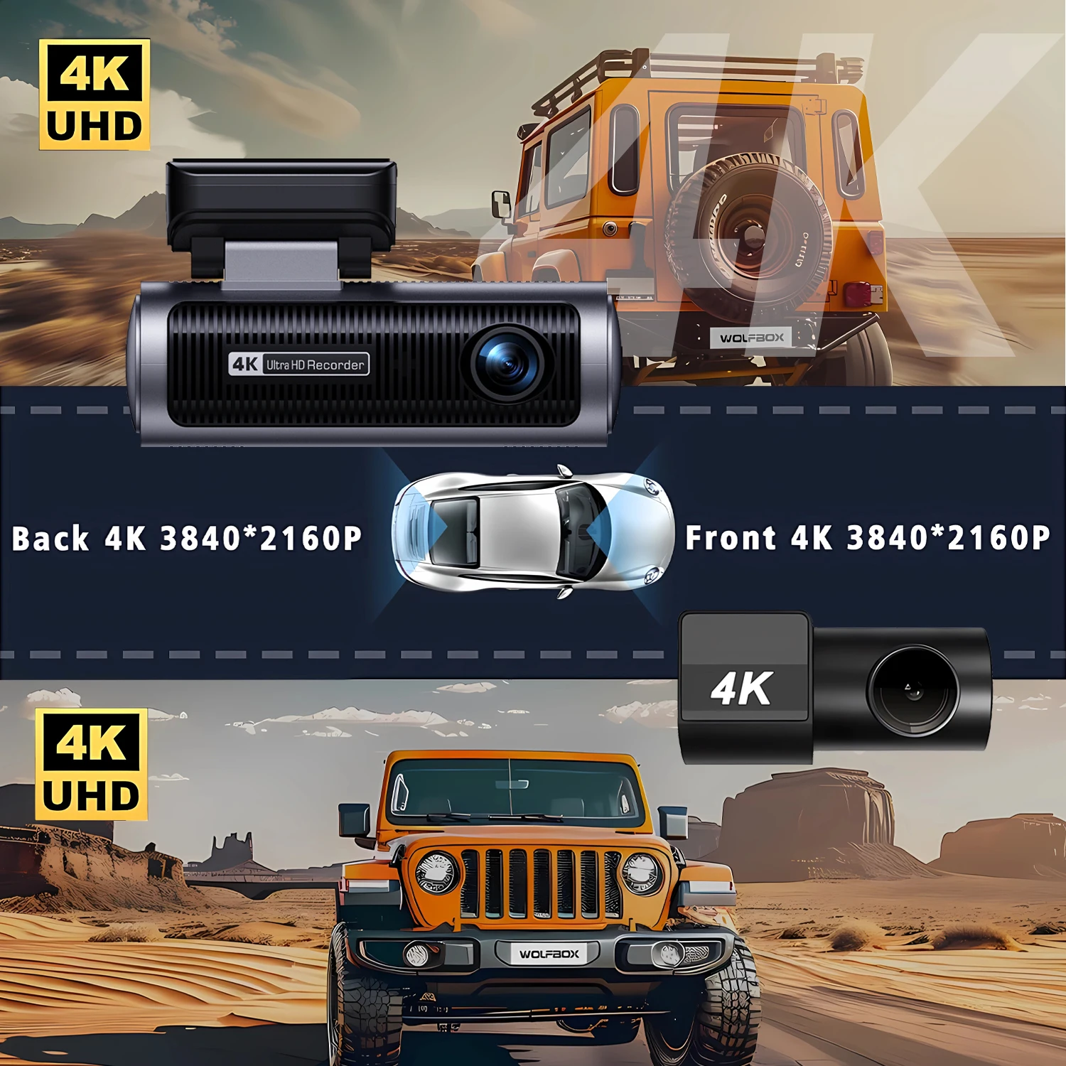Dashcam 3840*2160P 4K + 4K Dual-Objektiv Auto-DVR-Kamera mit 5G WiFi – Bild 2