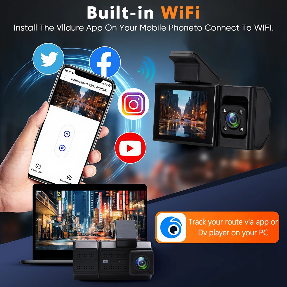 4K Dash Cam für Autos Dashcam 3 Videokamera Wifi 24h Parkmonitor Auto – Bild 2