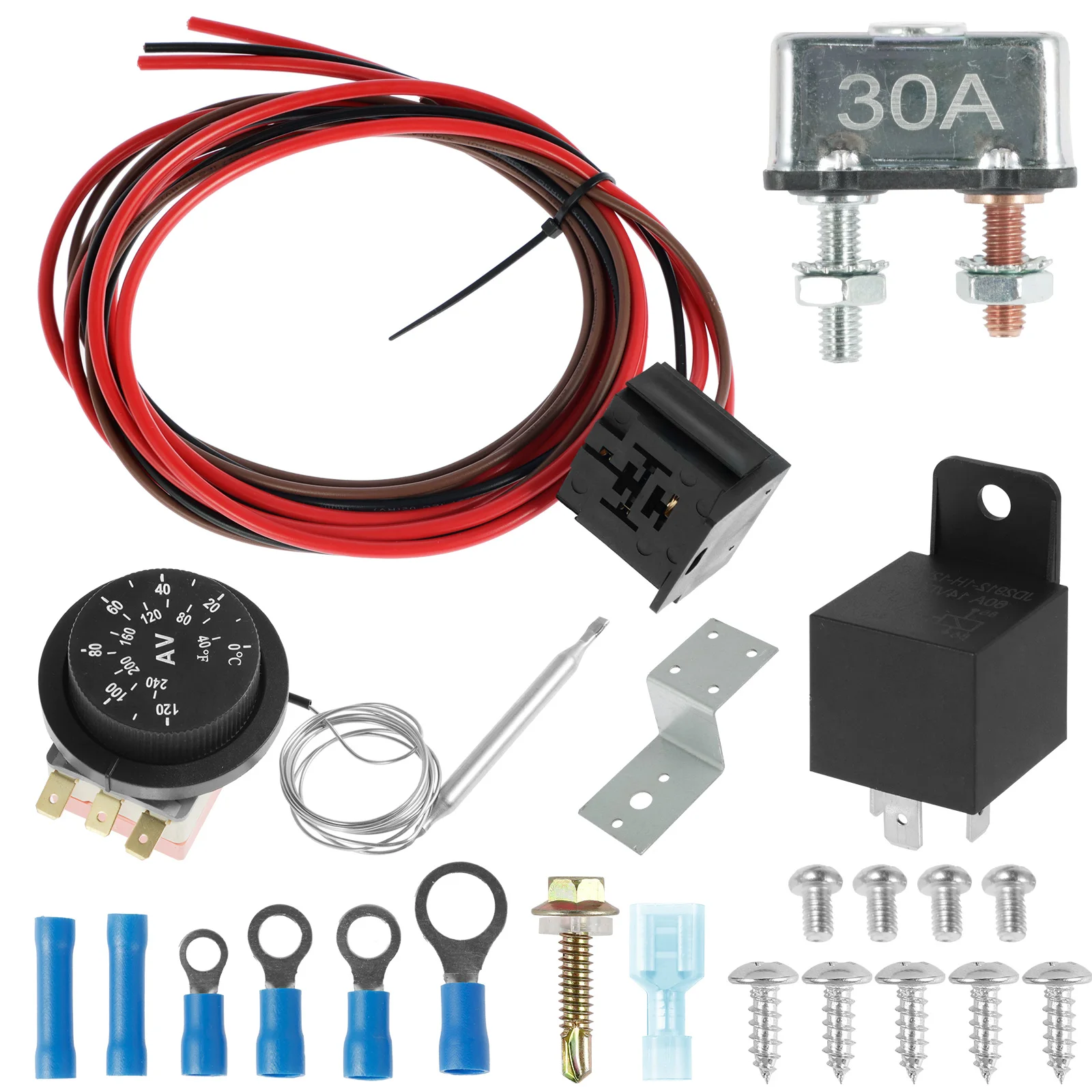 Auto Elektrischer Kühlerlüfter Thermostat Controller Kit 12V Einstellen 3Pin Lüfter Relais Draht mit 40A