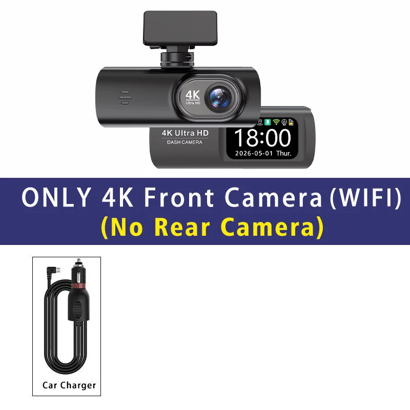 Dashcam für Autos 4K UHD-Aufnahme Front- und Rückkamera HDR Nachtsichtrekorder Eingebautes WLAN